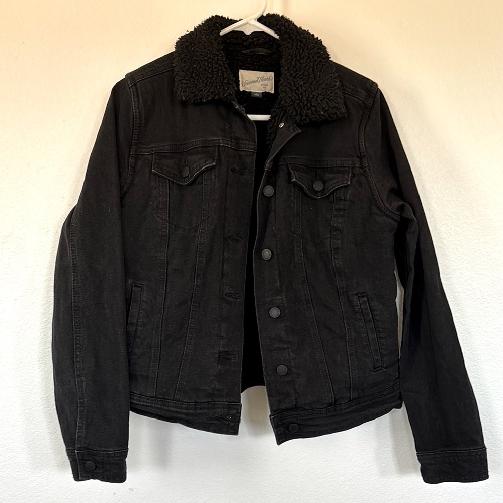 Black Denim Jacket with Sherpa Collar and Lining